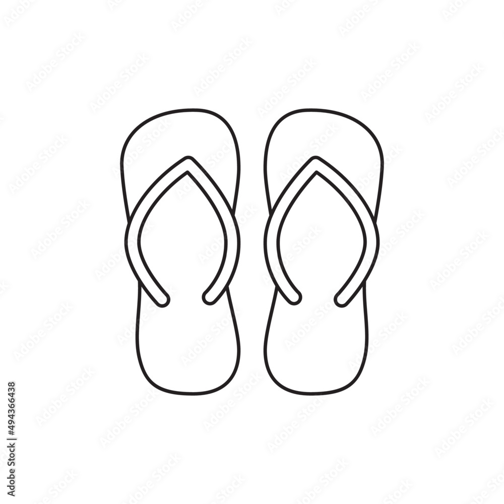 Flip flops, footwear slippers icon line style icon, style isolated on white background Flip flops, footwear slippers icon line style icon, style isolated on white background