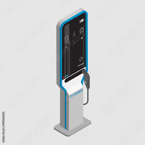 EV Station vector plug in electronic on gray background