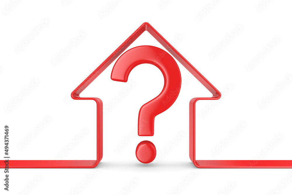 red house and question on white background. Isolated 3d illustration red house and question on white background. Isolated 3d illustration