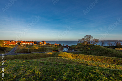 Fredericia, DENMARK - 16 December 2021 - Here a beautiful sunset, with a view of the city