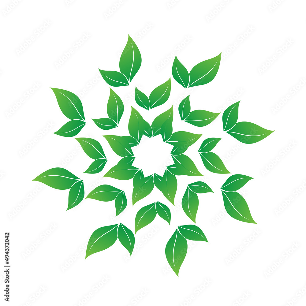 Circle of green leaves pattern template design, the growth of green leaves, green symble, icons, logo, object, spring texture design
