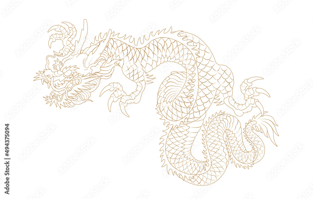 Fototapeta premium Oriental Dragon Korean Traditional Style Linework Tattoo Design