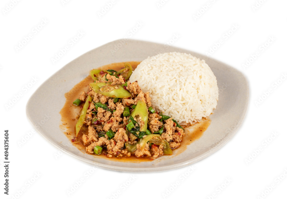 stir-fried minced pork fried chili pepper and sweet basil stir-fried minced pork fried chili pepper and sweet basil