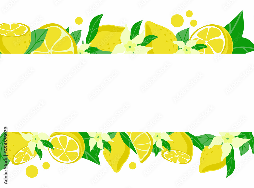 Holiday wreath decorated with ripe yellow lemons and green ribbon bow isolated on white background. Sample of poster, party invitation, festive banner, card. Vector cartoon close-up illustration. Holiday wreath decorated with ripe yellow lemons and green ribbon bow isolated on white background. Sample of poster, party invitation, festive banner, card. Vector cartoon close-up illustration.