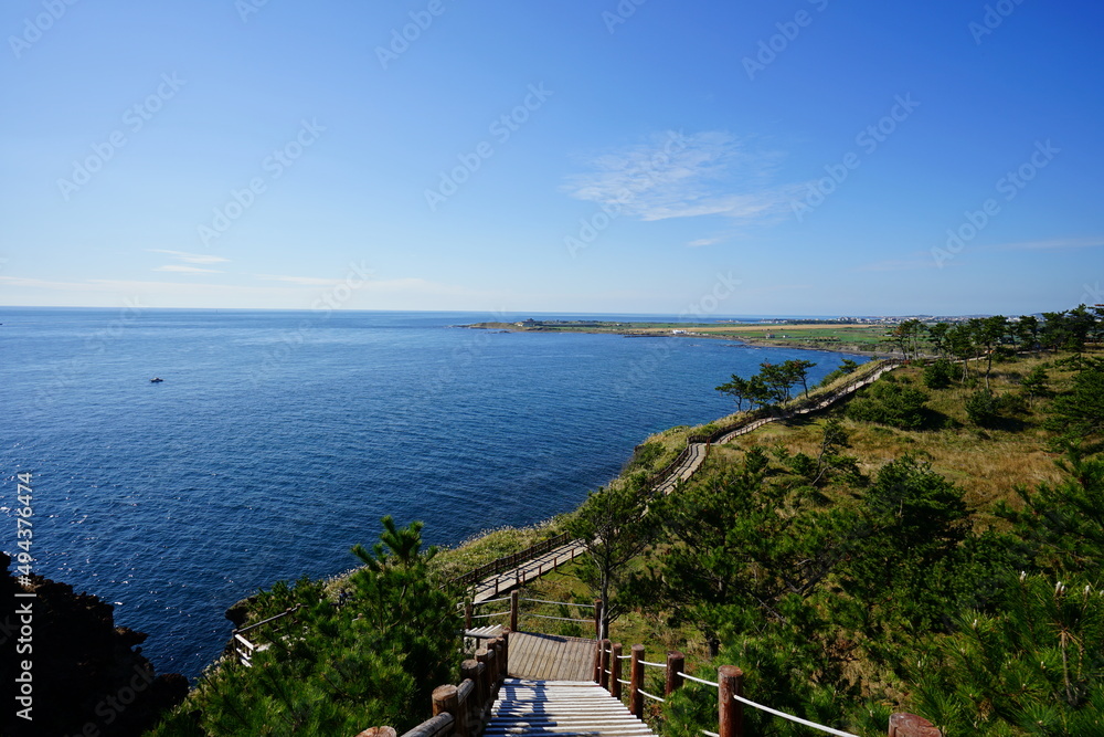 fascinating seaside walkway against blue sea and sky