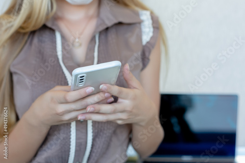 Close up hands of woman using smartphones with copy space. female using cellphone communication and working online. connection social network.
