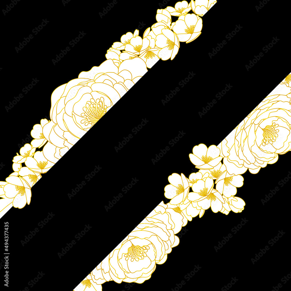 シンプルな牡丹と桜の線画ベクターフレームイラスト Stock Vector Adobe Stock