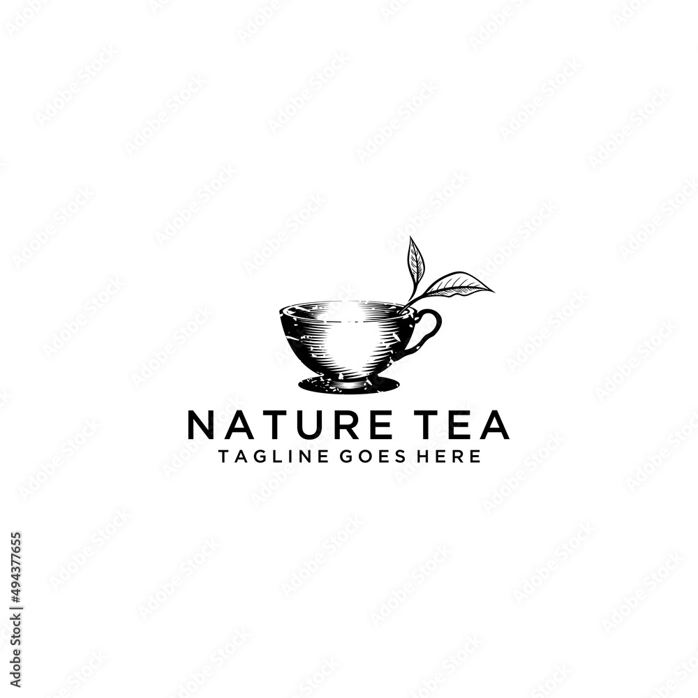 Tea shop logo. Tea vintage logo design