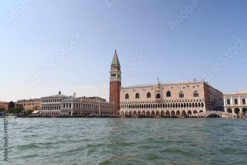 Panorama view of Venice with Doge's Palace, St Mark's Campanile seen from Giudecca Canal in Veneto, Italy