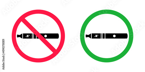 No vaping and vaping area signs. Red forbidden and green allowed circles signs icon isolated on white background vector illustration. Vape and smoke prohibition and green access circles set. Free Download No vaping and vaping area signs. Red forbidden and green allowed circles signs icon isolated on white background vector illustration. Vape and smoke prohibition and green access circles set. - GFXLoad