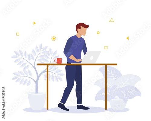 work time standing on desk with people working with modern flat style