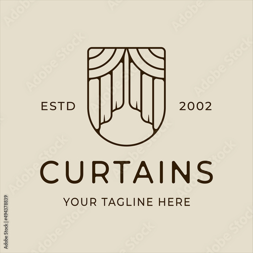 curtain logo vector line art minimalist simple illustration template icon graphic design. curtains sign or symbol for decoration property company with badge