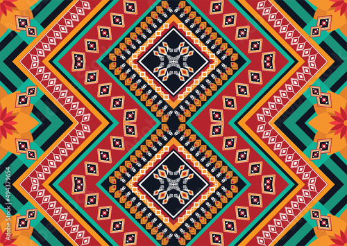 Geometric ethnic flower pattern for background fabric wrapping clothing wallpaper Batik carpet embroidery style.