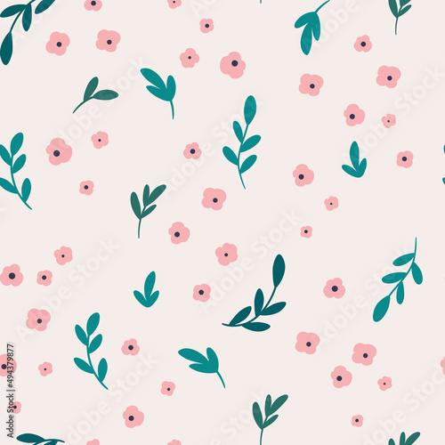 Floral seamless pattern. Creative blooming texture. Wildflowers background. Great for fabric, textile, scrapbooking. . Vector cartoon illustration