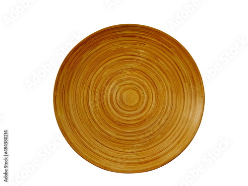 Wooden bowl with a beautiful pattern isolated on white background.