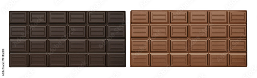 set of dark and milk chocolate isolated on white background set of dark and milk chocolate isolated on white background