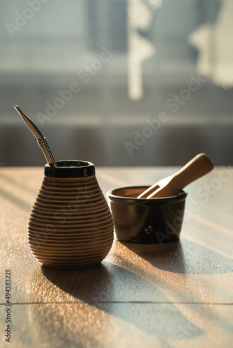 Yerba mate in ceramic matero. photo
