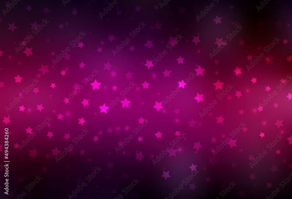 Dark Pink vector texture with colored snowflakes, stars.
