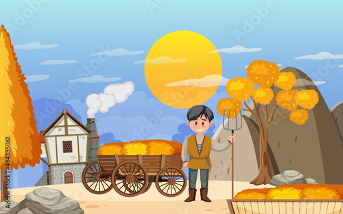 Medieval town scene with villagers