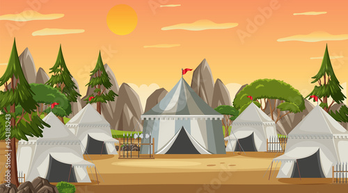 Medieval town scene  camp with tents
