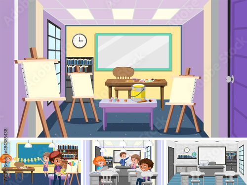 Set of student in the classroom scene
