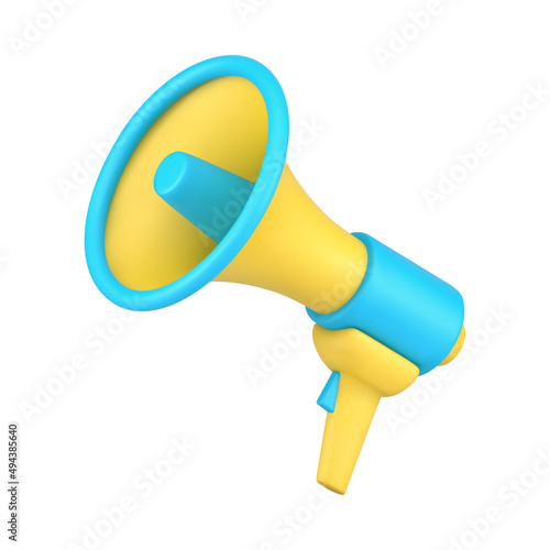 Bright yellow blue megaphone loudspeaker icon 3d isometric vector illustration. Sound loud speaking