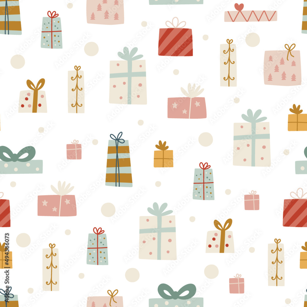 Vector christmas pattern, seamless winter background with gifts