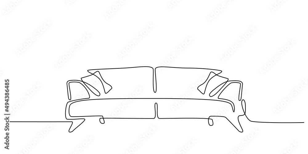 Continuous line drawing of sofa editable stroke. One line of interior Living room with modern