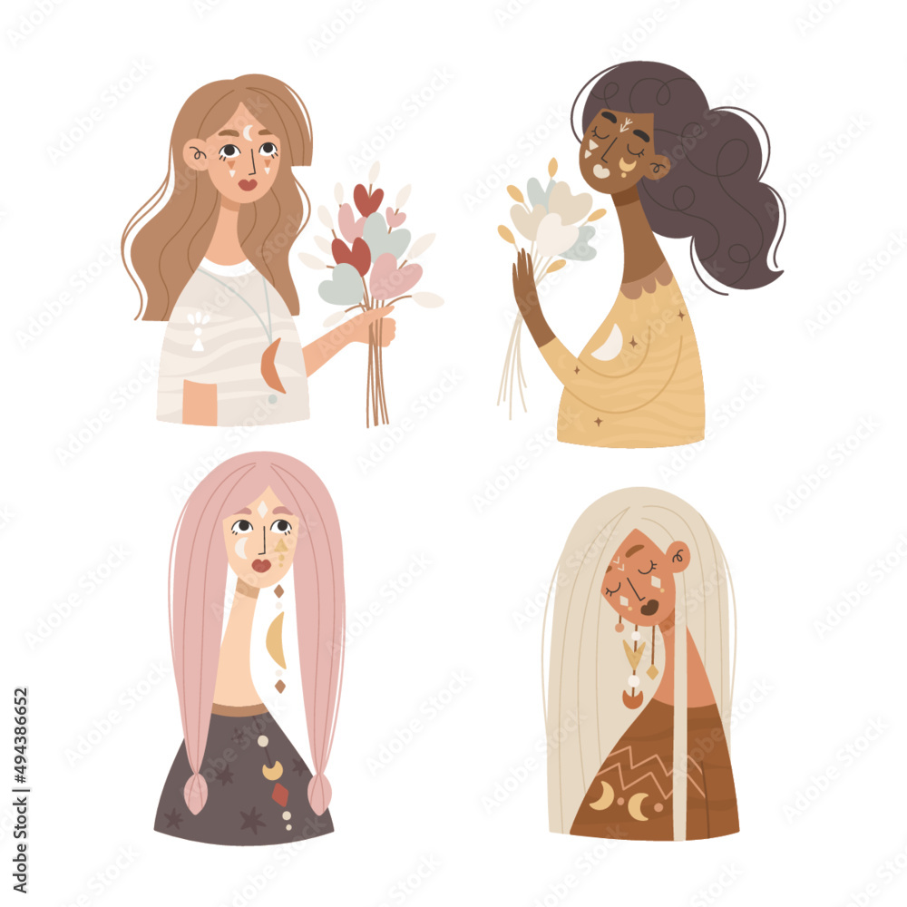 Mystical women set, decorative illustration vector Mystical women set, decorative illustration vector