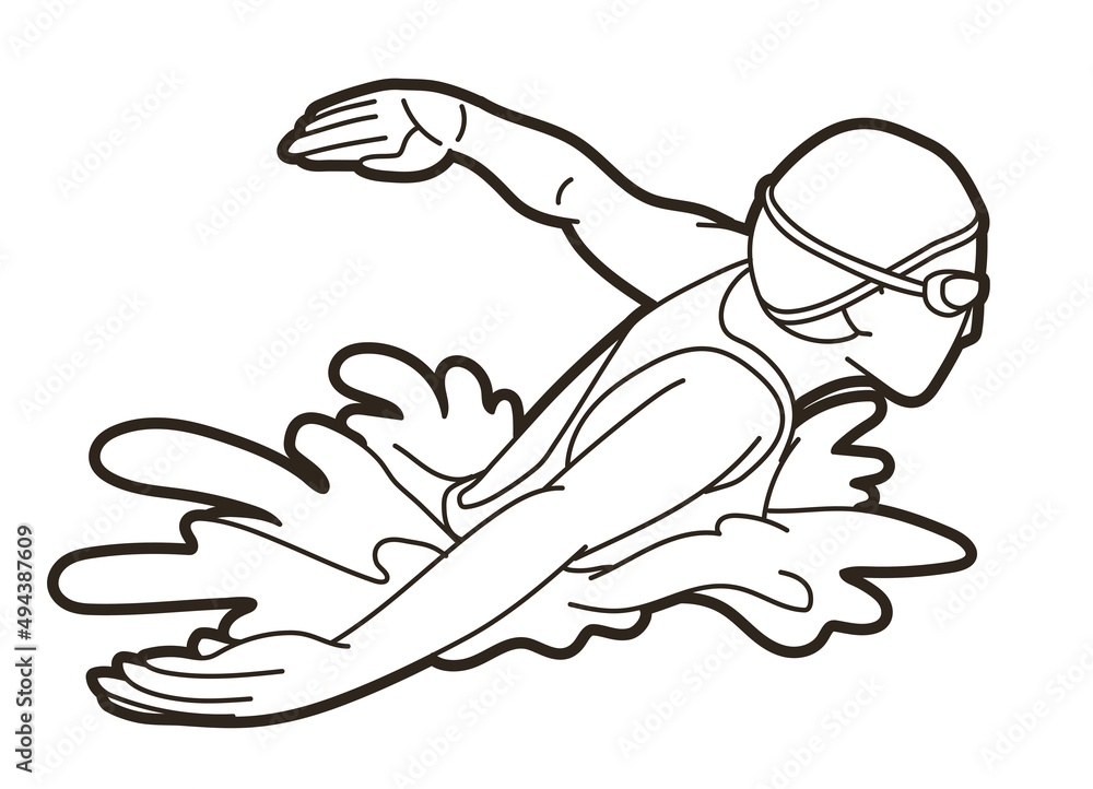 Swimming Sport Female Swimmer Action Cartoon Graphic Vector Swimming Sport Female Swimmer Action Cartoon Graphic Vector
