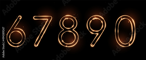 Five fire numbers on a dark background. Very realistic illustration.