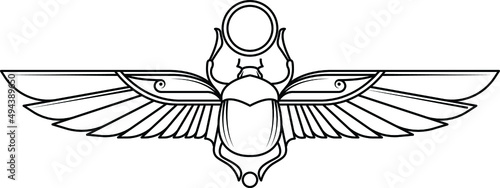 Ancient Egyptian scarab with wings line vector illustration photo