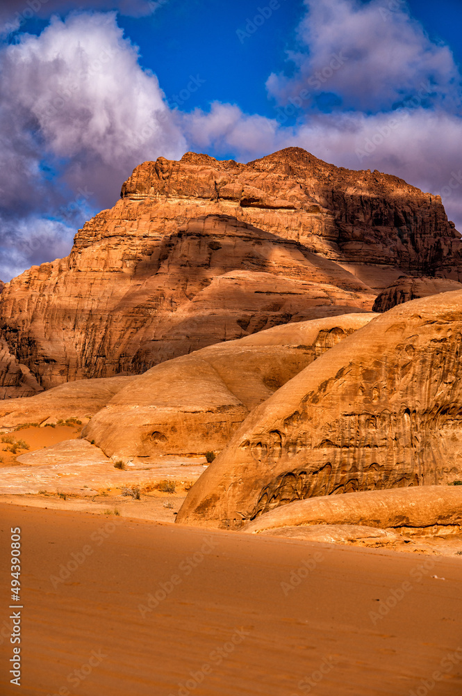 An outstanding desert-mountain landscape. Wadi Rum Protected Area, Jordan. An outstanding desert-mountain landscape. Wadi Rum Protected Area, Jordan.