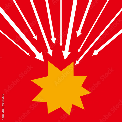 集中する複数の矢印