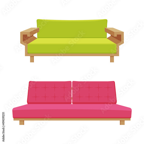 Set of comfy sofa, modern furniture design vector illustration