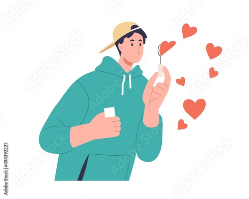 Person giving and sharing love, hope, hearts. Kind volunteer donating and supporting. Generosity, philanthropy, charitable help concept. Flat vector illustration isolated on white background