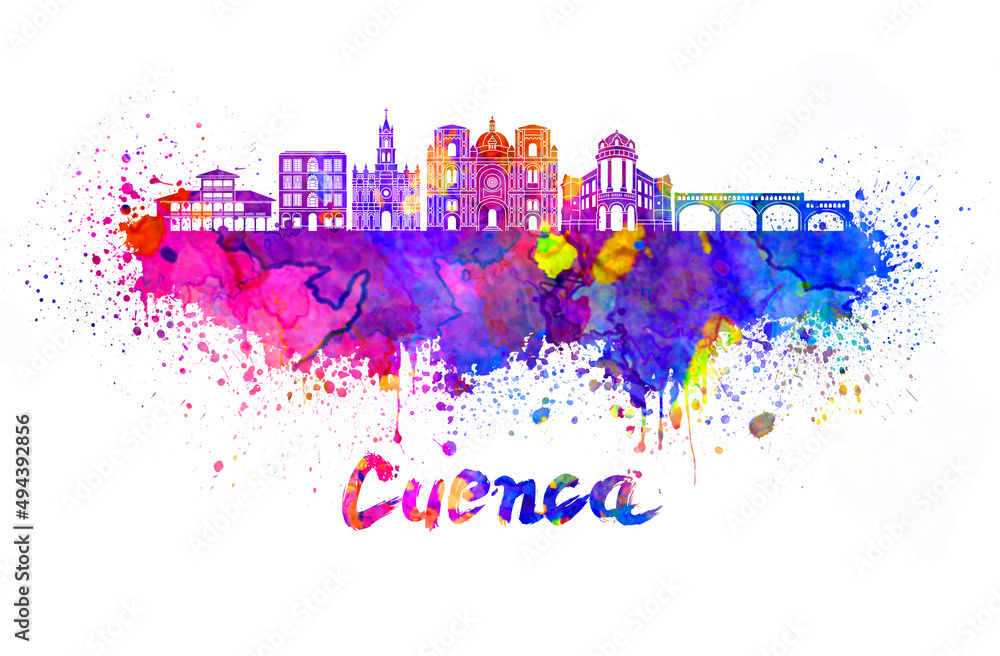 Cuenca EC skyline in watercolor