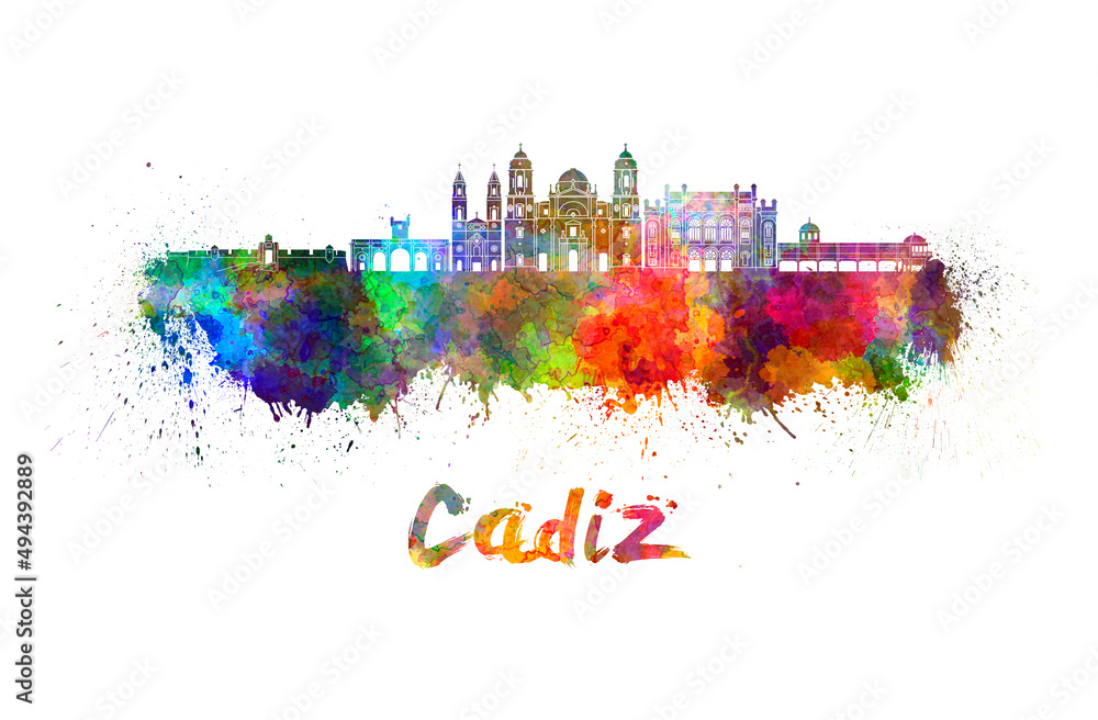 Cadiz skyline in watercolor