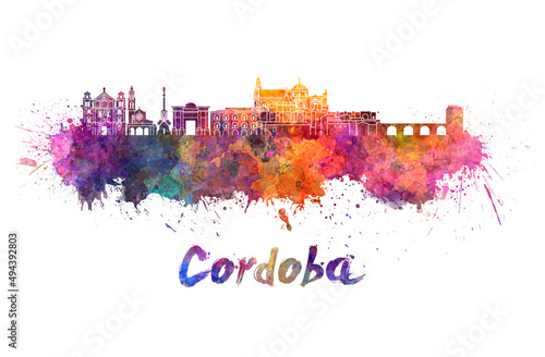 Cordoba skyline in watercolor photo