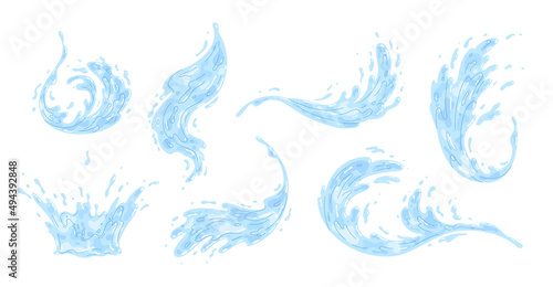 Splashes of water, various forms of waves. Vector illustration