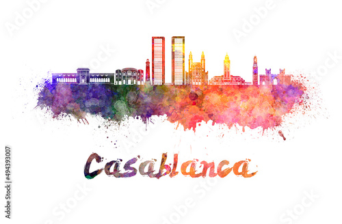 Casablanca V2 skyline in watercolor