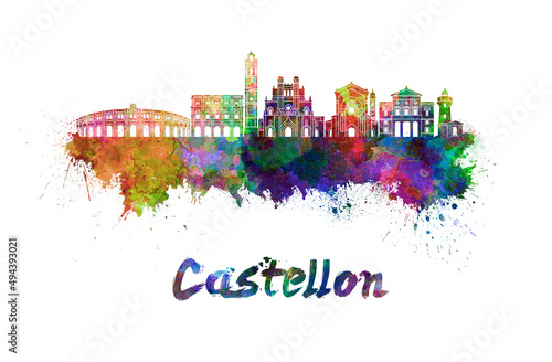 Castellon skyline in watercolor photo