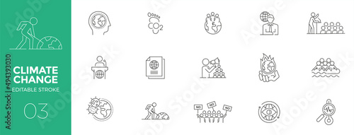Set of Climate Change line icons - Editable stroke