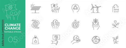 Set of Climate Change line icons - Editable stroke