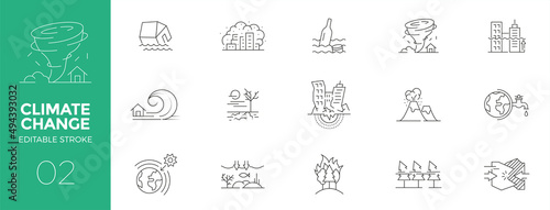 Set of Climate Change line icons - Editable stroke