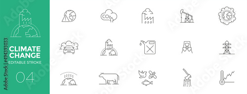 Set of Climate Change line icons - Editable stroke