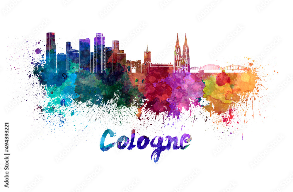 Cologne skyline in watercolor