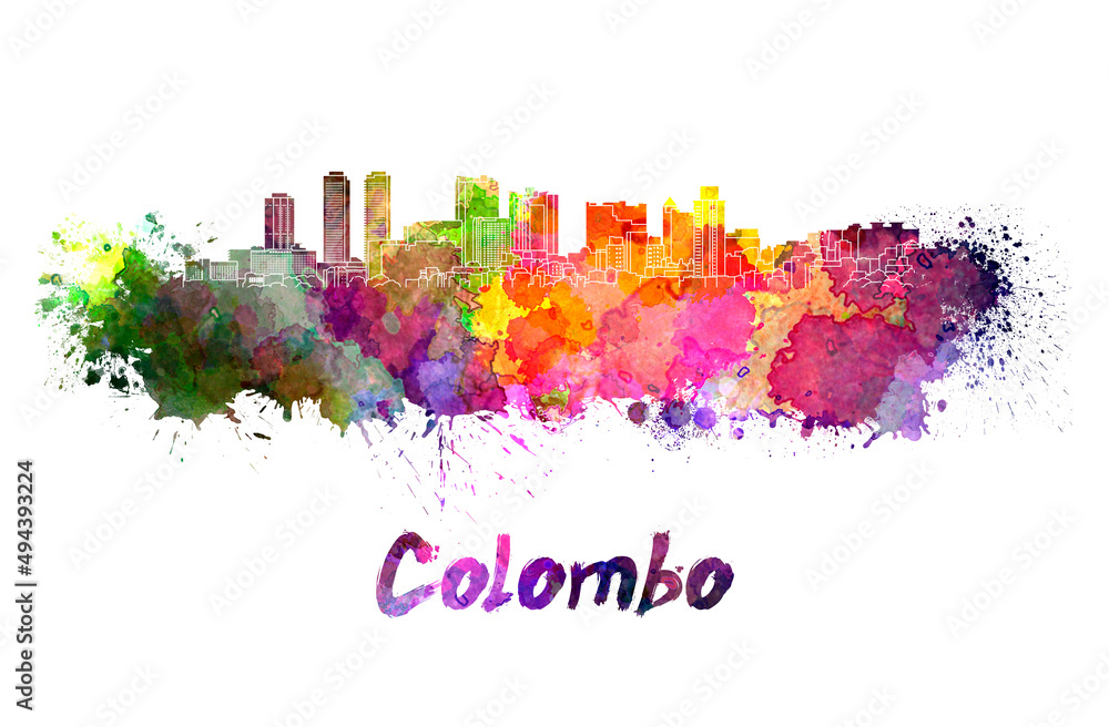 Colombo skyline in watercolor