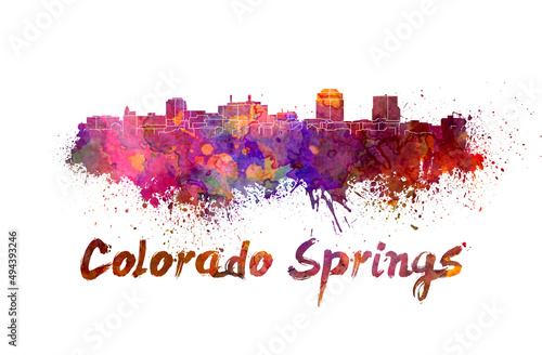 Colorado Springs skyline in watercolor