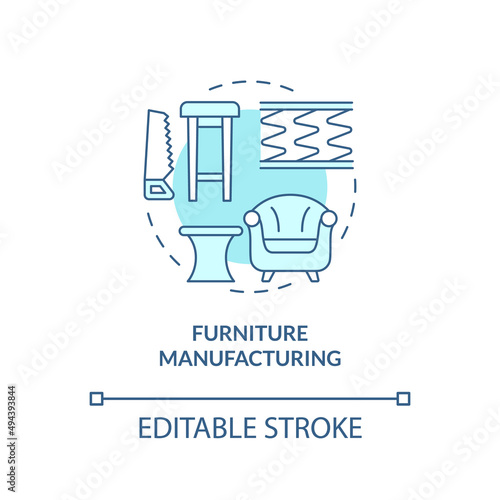 Furniture manufacturing turquoise concept icon. Woodworking industry. Subsector abstract idea thin line illustration. Isolated outline drawing. Editable stroke. Arial, Myriad Pro-Bold fonts used